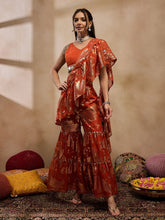 Crop Top With Sharara And Frill Dupatta In Rust Color
